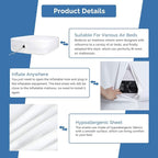 Bedecor Fitted Sheet for Air Mattress Inflate Without Disassembly Convenient & Firm Deep up to 21" White -Full