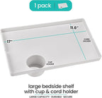 Modern Innovations Large White Bedside Shelf for Bed, 1 Count Clip On Nightstand with Cup Holder and Cord Holder, College Dorm Bunk Bed Shelf for Top Bunk or Kids Bedroom