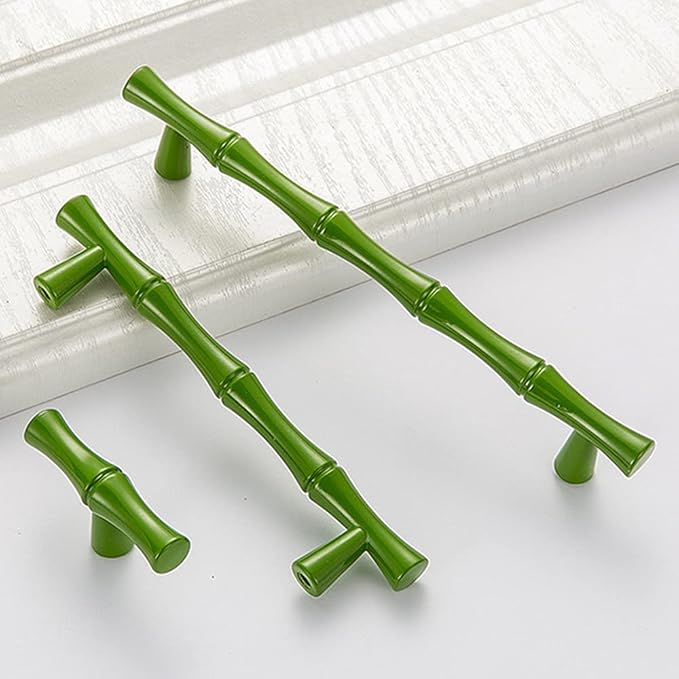10pcs Cabinet Handles Hole Centers 3-3/4",Bamboo Shape Kitchen Cupboard Dresser Closet Drawer Door Pulls Green
