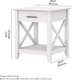Bush Home End Table with Drawer, Nightstand with Storage, Living Room and Bedroom Furniture, Key West Collection, Pure White Oak