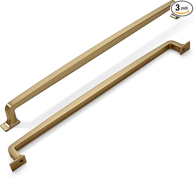 khtumeware | Appliance Handle Pull | Brushed Satin Brass | 18 in (457 mm) Center-to-Center Drawer Pull | 3 Pack| Kitchen and Bathroom Cabinet Hardware | Furniture Hardware
