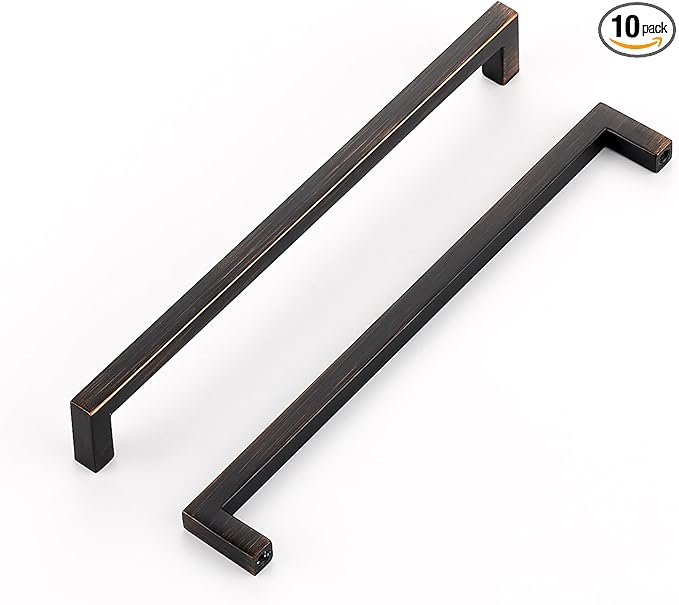 Ravinte 10 Pack Solid Kitchen Cabinet Handles Oil Rubbed Bronze Cabinet Pulls Slim Drawer Pulls with 7-1/2 Inch Hole Center Square Bar Kitchen Cabinet Hardware