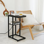 Yoobure C Shaped End Table with Charging Station for Living Room, Bedroom, Sofa Table with USB Ports and Outlets for Small Spaces, C Couch Rustic Snack Bed Table, Charcoal Gray