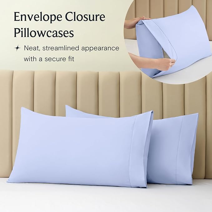 LuxClub 4 PC Sheet Set Bed Sheets Deep Pockets 16" Eco Friendly Wrinkle Free Cooling Machine Washable Hotel Bedding Silky Soft - Sky Blue Full
