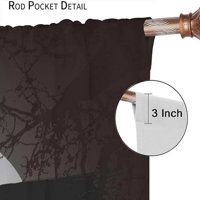 Cool Raven Print Curtains for Bedroom - Vintage Nordic Viking Theme Dead Tree Crow Full Moon Window Drapes,Energy Saving Thermal Insulated Rod Pocket Bedroom Blackout Curtains 2 Panels 63L x 27.5W