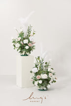 Ling's Moment 41" Tall Free Standing Artificial Flowers Arrangements 2 pcs, Wedding Arch Altar Stage Decorations White Sage for Spring Ceremony Reception Rose Fake Floral Party Outdoor Garden Decor