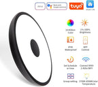 Black Smart Waterproof LED Flush Mount Ceiling Light Fixture,18W,with Bluetooth Speaker,RGB Color Changing Function-Dimmable Lamp,Tuya Application Control-Compatible with Alexa Google Home