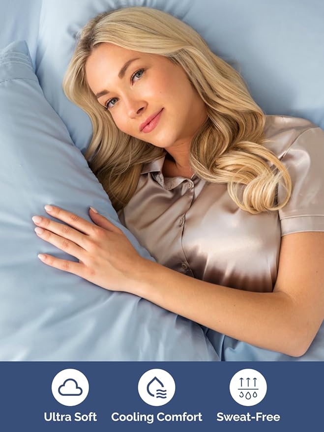Extra Deep Split King Sheet Set - 7 Piece Breathable and Cooling Sheets - Hotel Luxury Bed Sheets Set - Easy Fit - Soft, Wrinkle Free and Comfy Sheets Set - Sky Blue Sheet Set with Extra Deep Pockets
