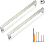 Cabinet Pulls Brushed Nickel Cabinet Handles Square Drawer Pulls, 20 Pack 10 Inch Stainless Steel Kitchen Door Cupboard Cabinet Handles, Cabinet Hardware Drawer Handles, 256mm Hole Centers