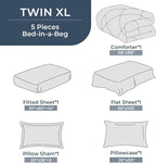 HEVUMYI Twin-XL Comforter Set - 5-Piece All Season Bed in a Bag Twin-XL, Ultra Soft Bedding Set with Comforter, Flat Sheet, Fitted Sheet, Pillowcases, Pillow Shams, Dark Grey & Light Grey