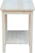 Portman Accent Table Solid Parawood Unfinished Wood 16"W x 14"D x 20"H with Shelf, Small Living Room Furniture for Painting or Staining, Traditional End Table for Bedroom or Entryway