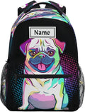 Custom Children's Name School Backpack Personalized Schoolbag Pug Dog Pop Art StyleTravel Bag for Teens Girls Boys