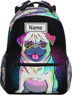 Custom Children's Name School Backpack Personalized Schoolbag Pug Dog Pop Art StyleTravel Bag for Teens Girls Boys