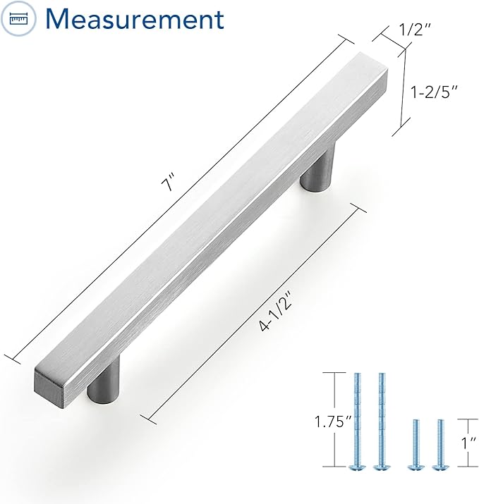 Ravinte Brushed Nickel Cabinet Handles 30 Pack 4-1/2 inch Satin Nickel Square Cabinet Pulls Silver Hardware for Kitchen Cabinets 7 inch Overall Length Stainless Steel Drawer Pulls