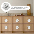 4 pcs White Flower Petal Handles Kitchen Handle Petal Knob Hand Zinc Alloy Single Hole Knob Inlaid Rhinestone Hand Handle for Cabinets,Drawers, Wardrobes Furniture Decoration(Silver Bottom)