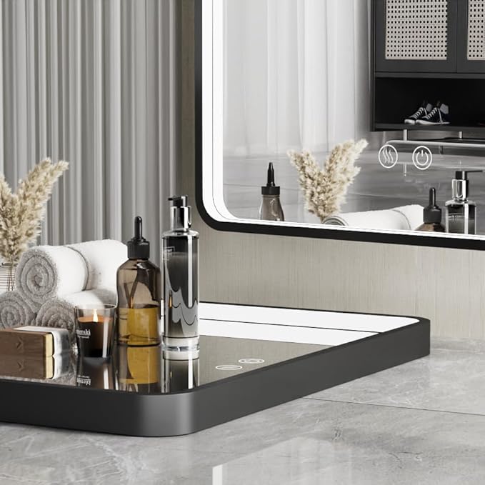 32X24 Inch LED Bathroom Mirror with Light, Black Metal Frame Mirror, Wall Mounted Lighted Vanity Mirrors for Wall, Anti Fog Dimmable Led Mirror for Makeup