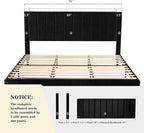 Allewie King Bed Frame/Velvet Upholstered Bed Frame with Vertical Channel Tufted Headboard/Strong Wooden Slats/Platform Bed Frame/Mattress Foundation/Box Spring Optional/Easy Assembly/Black