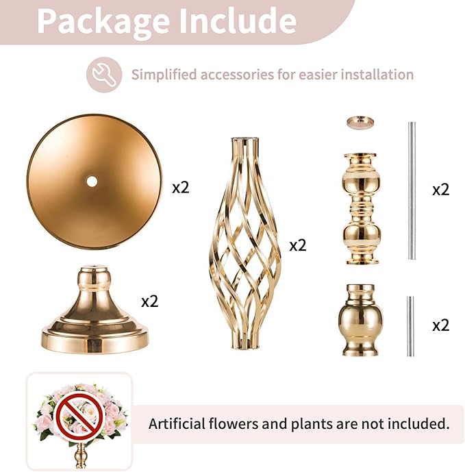 Versatile Metal Flower Arrangement Stand & Pillar Candles Holder Set for Wedding Party Dinner Centerpiece Event Restaurant Hotel Decoration (2 x L, Gold)