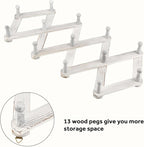 Homode Accordian Wall Hanger, Expandable Coat Rack Wall Mounted, Accordion Style Wood Hat Rack with 13 Peg Hooks for Hanging Coats, Hats, Mugs, Bags, Purses, Necklaces, Rustic White