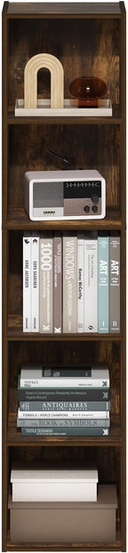 Furinno PASIR Book Shelf, 5-Tier Modern Bookshelf, Open Shelves Bookcase 9" x 12" x 52", for Living Room, Bedroom, Home Office, Amber Pine