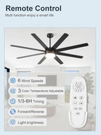 YUHAO 62 Inch Black Ceiling Fan with Light and Remote Control.Noiseless,Dimmable,3CCT,6 Speeds Reversible, DC Ceiling Fans for Indoor or Covered Outdoor