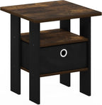 Furinno ANDREY Side Table, End Table, Night Stand with Open Shelves and Storage Bin, Bedside Table, for Living Room, Bedroom, Amber Pine