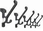 5 Pack Decorative Cast Iron Heavy Duty Double Hooks, Wall Mounted Coat Hooks, Vintage Inspired (Antique Black) (Type-7 Type)