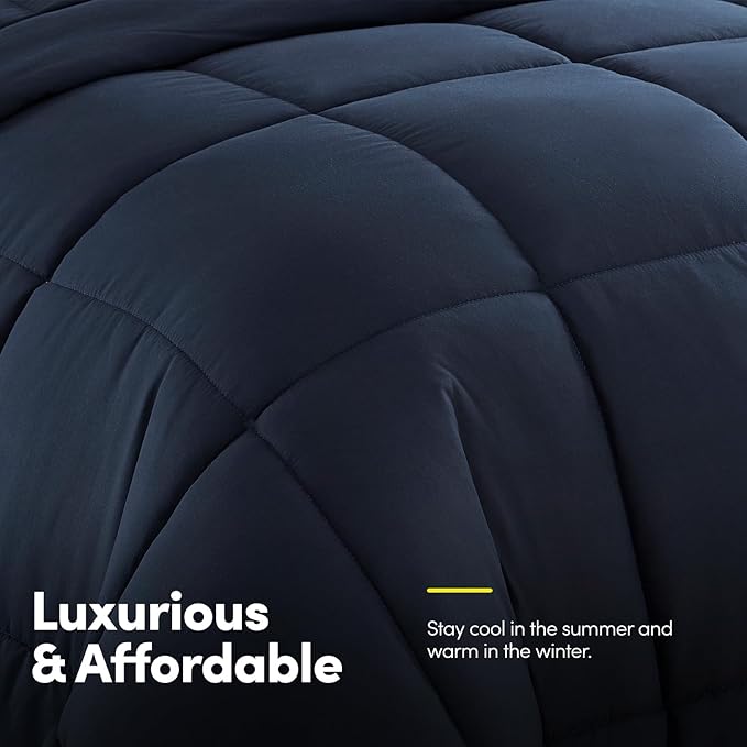 King Size Comforter Set with Sheets - 7-Piece Bedding Collection - 1 Comforter, 1 Fitted Sheet, 1 Flat, 4 Pillowcases - Deep Pocket - Soft & Premium Quality - Ideal for All Seasons, Navy Blue
