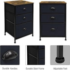 Sorbus Nightstand with 3 Drawers - Bedside Furniture & Night Stand End Table Dresser with Steel Frame, Wood Top, Easy Pull Fabric Bins for Home, Bedroom Accessories, Office & Dorm