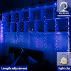 ZSJWL 300 LED Blue Curtain Fairy Lights with Remote, 8 Modes 9.8 × 9.8 Ft Waterproof USB Plug in Copper Wire Lights for Bedroom Window Chrismas Wedding Party