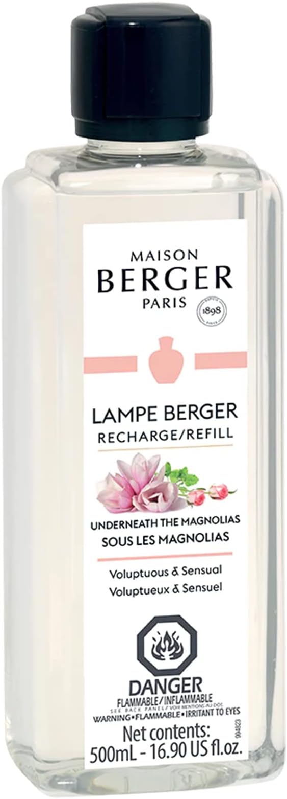 Maison Berger - Underneath The Magnolias - Lampe Berger Fragrance Refill Oil for Home Diffusers - Luxury Air Freshener with Rose, Jasmine & Musk Notes - 16.9 Fl Oz (500ml)