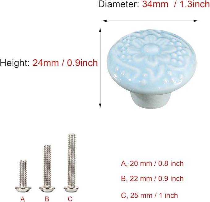 HUAMULAN 15 PCS Cabinet Knobs Glossy Ceramic Dresser Mushroom Table Drawer Cupboard Pull Furniture DIY Wardrobe Solid Color Vintage Handle,with 3 Size Mounting Screws