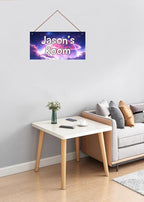Personalized Sign Fantasy Aerospace Themed For Kids Room Nursery Door Decor,Custom Name Purple Star Wall Art Decor For Little Man Cave Decorative Plate for Boys Bedroom Girls Room