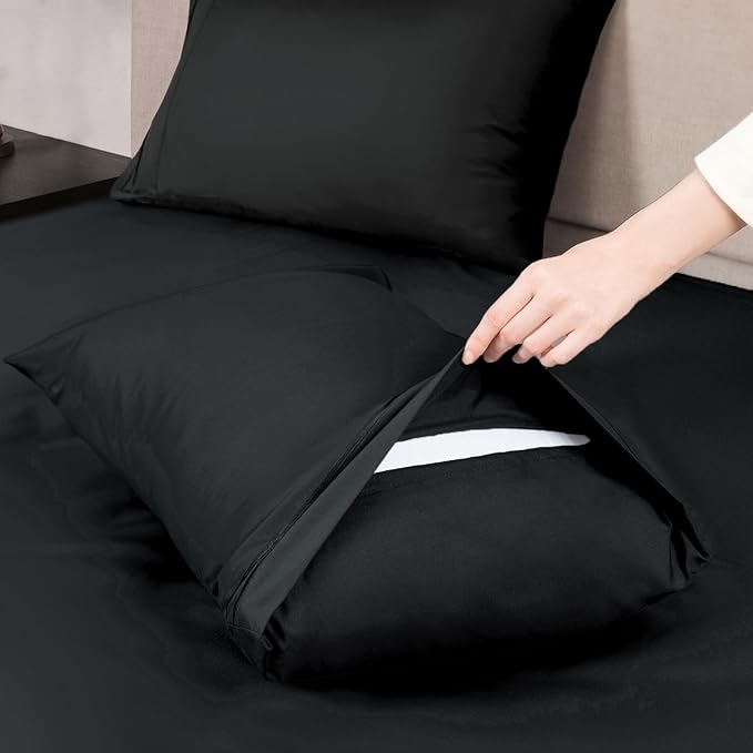 Mejoroom Full Size Sheets - 1800TC Luxury Full Sheets with 16 Inch Deep Pocket - Premium Bedding Collection - Extra Soft, Breathable, Wrinkle, Fade & Stain Resistant - 4 Piece (Full,Black)
