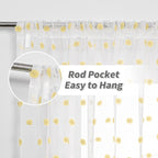 MYSKY HOME Yellow Pom Pom Curtains - 108 Inch Long Large Sheer Mustard Curtains for Living Room - Sliding Door Light Filtering Rod Pocket Window Panels - 52 x 108 inch - 2 Pieces