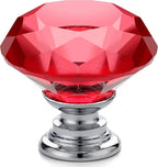 Ravinte 25 Pack Red Crystal Knobs for Dresser Drawers - 30 mm Glass Cabinet Diamond Shaped Knobs with Silver Base