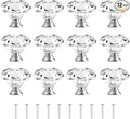 [12 PCS] 30mm Crystal Clear Glass Cabinet Drawer Pulls, Attom Tech Diamond Shape Cupboard Knobs with Screws for Kitchen, Dresser, Cupboard, Bathroom, Wardrobe (1.2 inch / 30 mm)