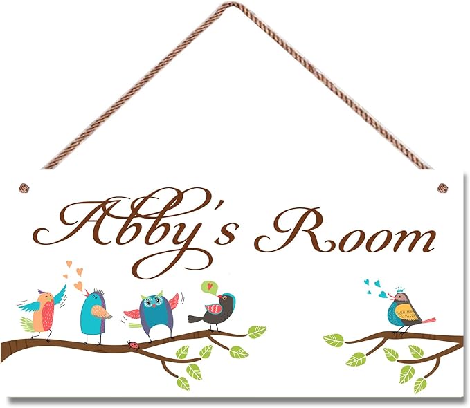 Personalized Vintage Birds Signs Tree Sign For Kids Room Custom Name Door Wall Decor Floral Nursery Art Plate For Boys Room Girls Bedroom Little Man Cave