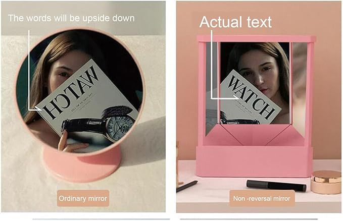 Non-Reversing Mirror, Professional Mirror Precision True Vanity Makeup Mirrors Non-Magnifying Tabletop Mirrors for Accurate Reflections Pink L