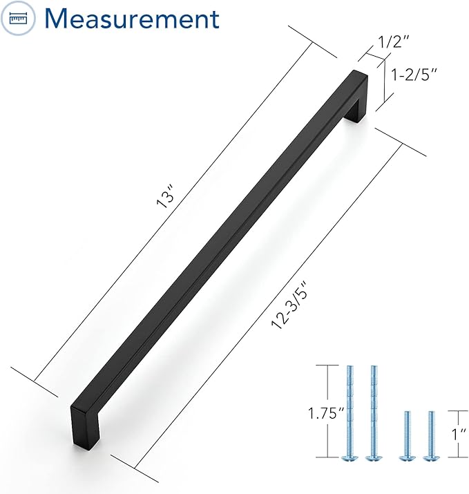 Ravinte 25 Pack Black Cabinet Pulls 12-3/5 Inch Square Kitchen Cabinet Handles Matte Black Kitchen Hardware for Drawer Pulls Drawer Handles Come with Screwdriver