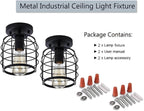 Create For Life® Industrial Vintage Flush Mount Ceiling Light,Rustic Metal Cage Semi Flush Mount Ceiling Lamp Fixture for Hallway Stairway Kitchen Garage, E26, Black Finish,2 Pack