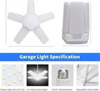 LED Garage Lights 2 Pack, The New 100W Deformable LED Shop Lights with 5 Adjustable Panels, E26/E27 LED Ceiling Light, 10000LM 6500K Hight Bay Light for Basement Warehouse Workshop
