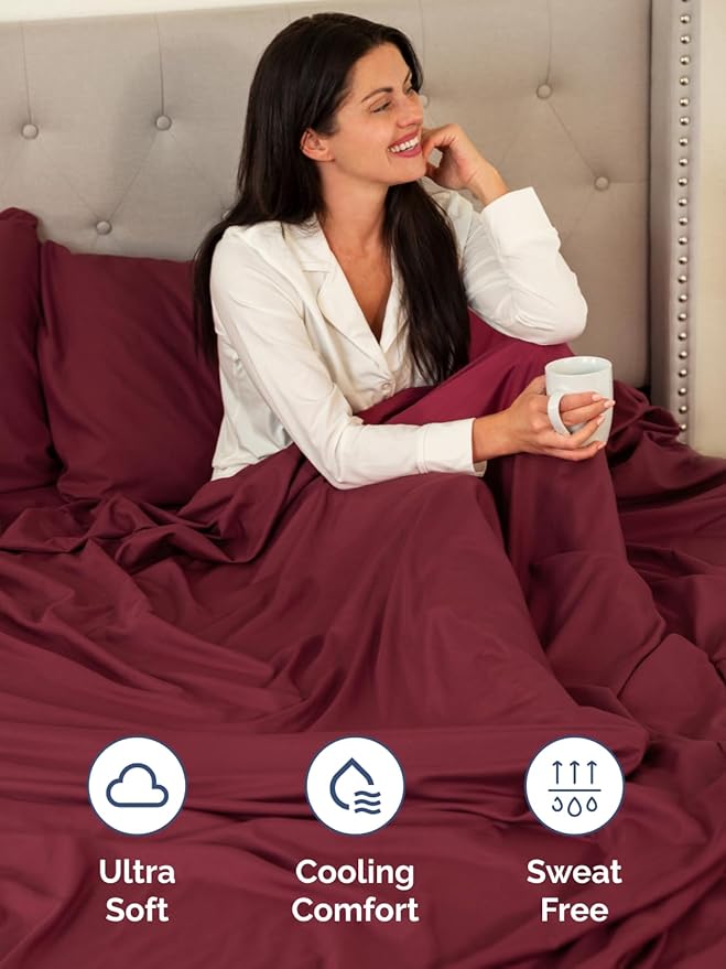 Extra Deep King Sheet Set - 6 Piece Breathable & Cooling Sheets - Hotel Luxury Bed Sheets Set - Easy & Secure Fit - Soft, Wrinkle Free & Comfy Sheets Set - Burgundy Sheet Set with Extra Deep Pockets