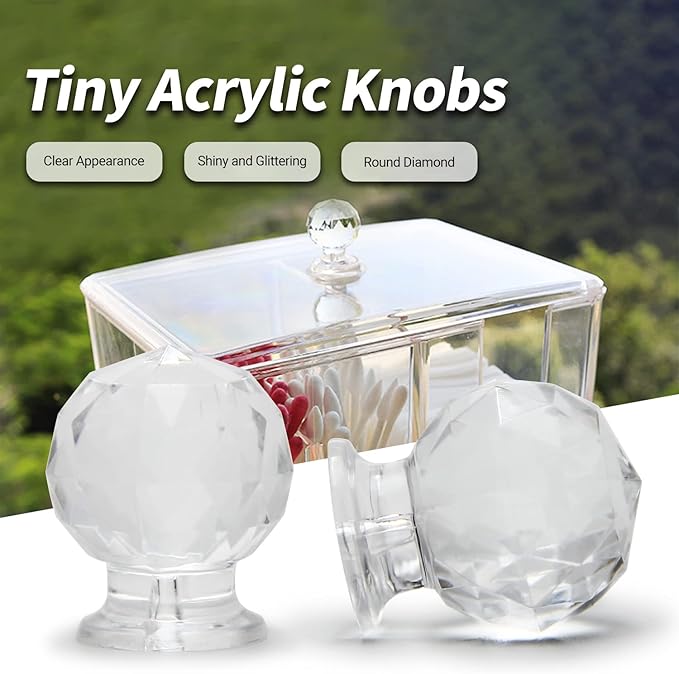 MroMax 12Pcs Tiny Pull Handle Round Diamond Acrylic Mini Knob 17mm Diameter Clear Shiny Cute Decoration for Jewelry Box, Gift Case and Makeup Box