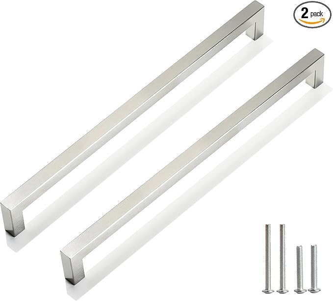 Cabinet Pulls Brushed Nickel Cabinet Handles Square Drawer Pulls, 2 Pack 12-3/5 Inch Stainless Steel Kitchen Door Cupboard Cabinet Handles, Cabinet Hardware Drawer Handles, 320mm Hole Centers