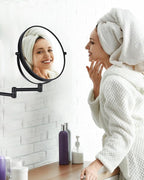 Wall Mounted Makeup Mirror - 1X/10X Magnifying Mirror for Wall, 8 Inch Double Sided 360° Swivel Extendable Bathroom Mirror for Shaving, Black