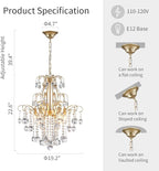 WUZUPS Crystal Chandelier 5-Light Pendant Ceiling Light Modern Lighting Fixture for Bedroom Hallway Bar Kitchen Bathroom, H 22.6'' x W 19.2'', E12 Base, Gold
