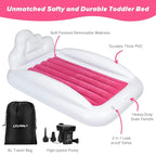 Inflatable Toddler Travel Bed, Double-Sided Kids Air Mattress | Kids Blow up Mattress with Sides | Travel Portable Toddler Bed for Travel, Sleepovers - Pink & & Aquamarine