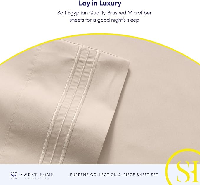 King Size Sheets - Breathable Luxury Bed Sheets with Full Elastic & Secure Corner Straps Built In - 1800 Supreme Collection Extra Soft Deep Pocket Bedding, Sheet Set, EXTRA DEEP pocket - King, Beige