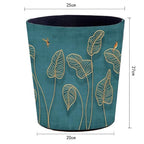 10L/2.64 Gallon Trash Can, Decorative Waste Basket, PU Leather Waste Paper Basket, Waterproof Garbage Can for Bathroom, Bedroom, Office, Kitchen and Living Room - Golden Leaves